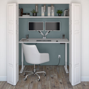 White 59" Adjustable Desk with Twin Monitor Arms