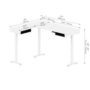 71" White and Black Programmable Standing L-Shaped Desk