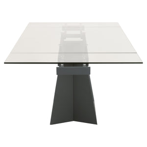 71" - 106" Clear Glass & Matte Dark Gray Steel Conference Table
