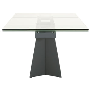 71" - 106" Clear Glass & Matte Dark Gray Steel Conference Table