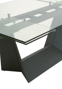 71" - 106" Clear Glass & Matte Dark Gray Steel Conference Table