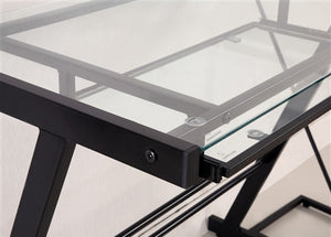 Modern Black & Clear Glass L-shaped Desk with Keyboard Tray