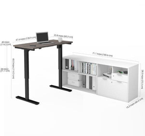 Adjustable Bark Grey Office Desk with White Credenza