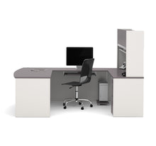 Load image into Gallery viewer, 71&quot; Executive U-Shaped Desk with File Drawers and Hutch in Slate and Sandstone
