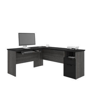 71" x 59" L-shaped Desk in Bark Gray & Black