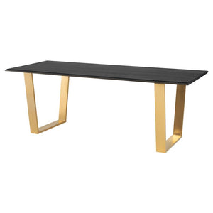 Ebonized Oak & Gold 79" Executive Desk with Inlaid Edges