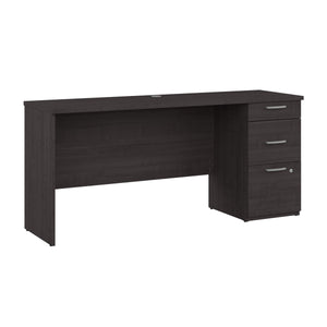 65" Three Drawer Desk in Charcoal Maple
