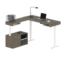 Load image into Gallery viewer, 72&quot; Walnut Gray and White Adjustable L-Desk with Credenza
