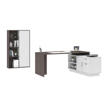 Load image into Gallery viewer, 71&quot; Modern L-Shaped Desk Set with Credenza &amp; Cabinet in Bark Gray/White
