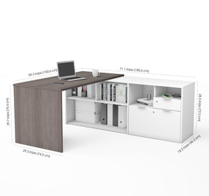 Elegant L-Shaped Bark Gray and White Office Desk with Storage