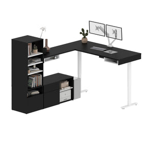 Pair of 88" Black & White L-Desks with Twin Monitor Support