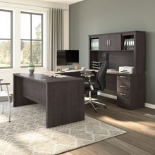 Load image into Gallery viewer, 67&quot; Charcoal Maple Executive U-Shaped Desk with Hutch &amp; File
