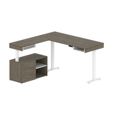 Load image into Gallery viewer, 72&quot; Walnut Gray and White Adjustable L-Desk with Credenza
