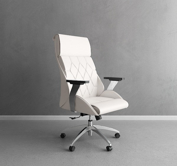 White Leather & Chrome Modern Office Chair with Ultimate Comfort