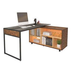 56" L-Desk with Credenza in Checkered Oak