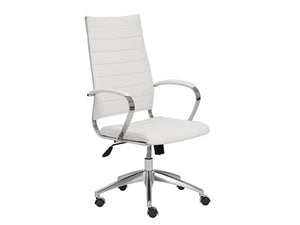 Modern White High Back Office Chair with Chrome Frame