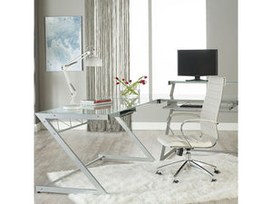 Modern White High Back Office Chair with Chrome Frame