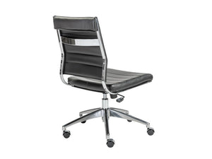 Modern Armless Black Leather & Chrome Office Chair