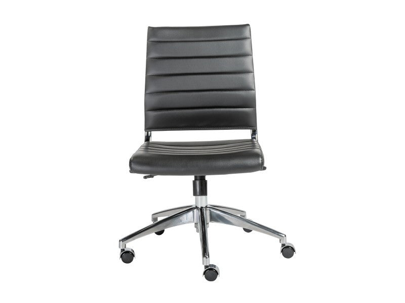 Modern Armless Black Leather & Chrome Office Chair