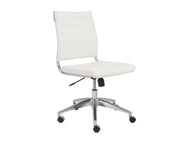 Modern Armless White Leather & Chrome Office Chair