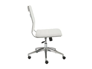 Modern Armless White Leather Chrome Office Chair ComputerDesk