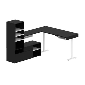 Pair of 88" L-Shaped Black and White Desks with Built-in Storage
