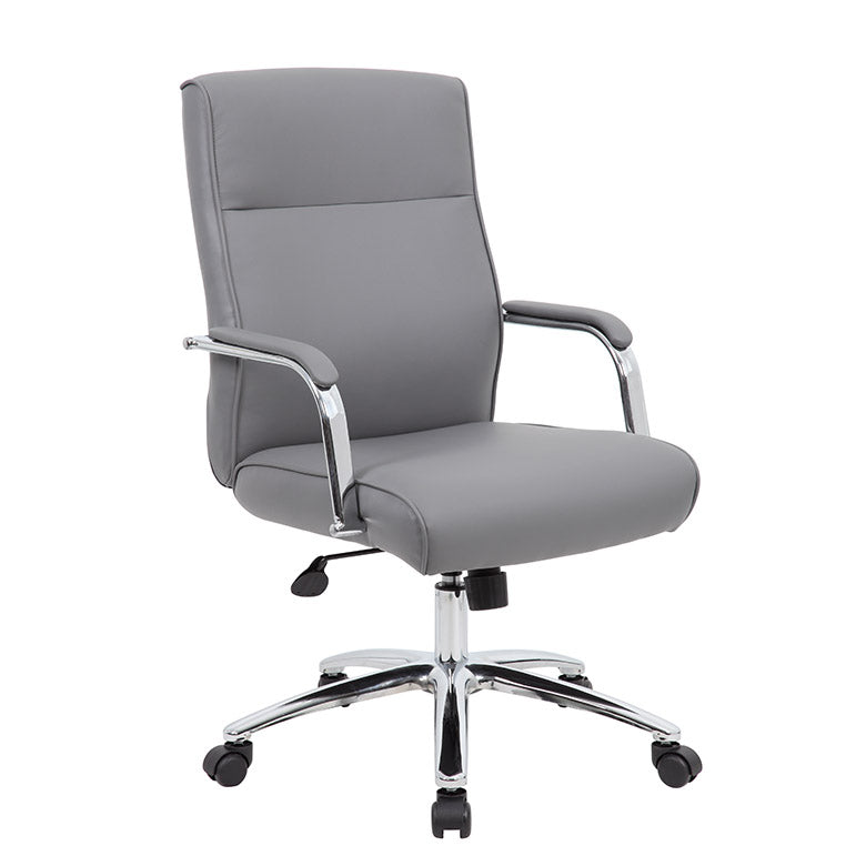 Grey Faux Leather & Chrome Ergonomic Office Chair w/ Classic Design