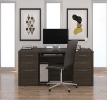 Load image into Gallery viewer, 66&quot; Executive Desk with Two Pedestals in Dark Chocolate
