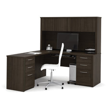 Load image into Gallery viewer, Double Pedestal L-shaped Desk with Hutch in Dark Chocolate
