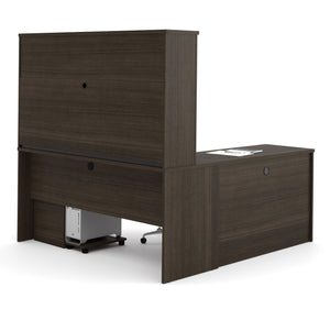 Double Pedestal L-shaped Desk with Hutch in Dark Chocolate