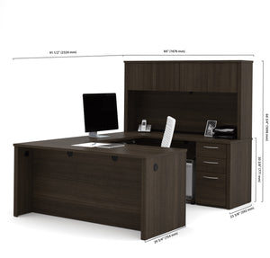 Modern U-shaped Premium Office Desk with Hutch in Dark Chocolate