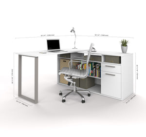 Integrated Modern White L-Shaped Desk with Gray Accent Leg