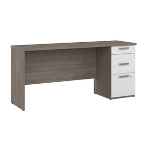 65" Silver Maple & White Customizable Desk with Built in File