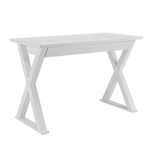 Load image into Gallery viewer, 48&quot; Modern White Steel X-Frame Desk with Drawer &amp; Glass Top
