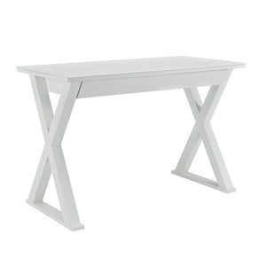 48" Modern White Steel X-Frame Desk with Drawer & Glass Top