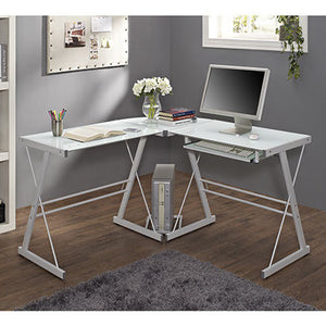 Modern 51" White Glass Corner L-shaped Desk