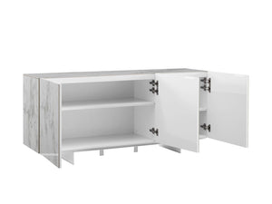 59" Credenza in Marbled White Glass