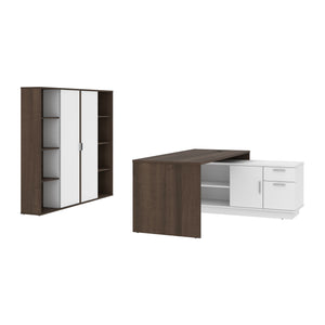L-Shaped 71" Antigua and White Executive Desk with Storage