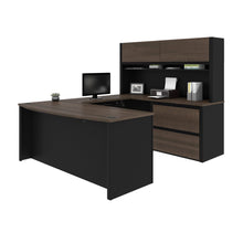 Load image into Gallery viewer, U-shaped Desk with Hutch and Oversized File Drawers in Antigua and Black
