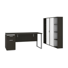 Load image into Gallery viewer, Deep Gray &amp; White 66&quot; Desk with Twin Cabinets
