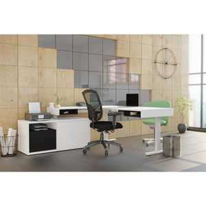 71" Variable-height Desk in Black and White with Credenza