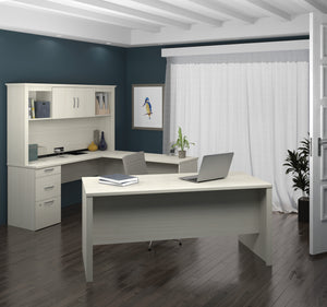 Modern Premium U-shaped Desk with Hutch in White Chocolate
