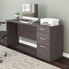 Load image into Gallery viewer, 65&quot; Three Drawer Desk in Charcoal Maple

