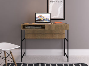 37" Industrial Desk in Black Metal and Walnut