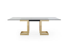 Load image into Gallery viewer, Modern 87&quot; Glass Conference Table with Black Lacquer &amp; Gold Stainless Base
