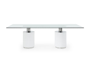 Modern 94" Glass Conference Table with White Column Legs