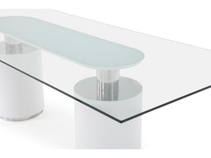 Modern 94" Glass Conference Table with White Column Legs