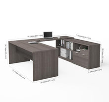Load image into Gallery viewer, U-Shaped Bark Grey Office Desk and Credenza
