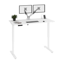Load image into Gallery viewer, White 59&quot; Adjustable Desk with Twin Monitor Arms
