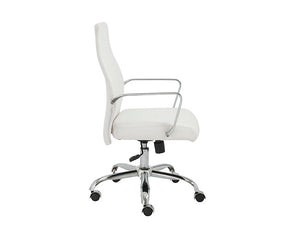 White Leather Mid-Back Office Chair with Chrome Base